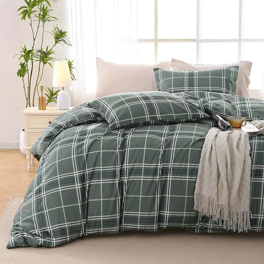 MUXHOMO Duvet Cover King Size Floral Duvet Cover Set with Zipper Closure, Red Plaid Bedding Set, 3 Pieces, 1 Duvet Cover 90"x104" with 4 Corner Ties and 2 Pillowcases 20"x36"