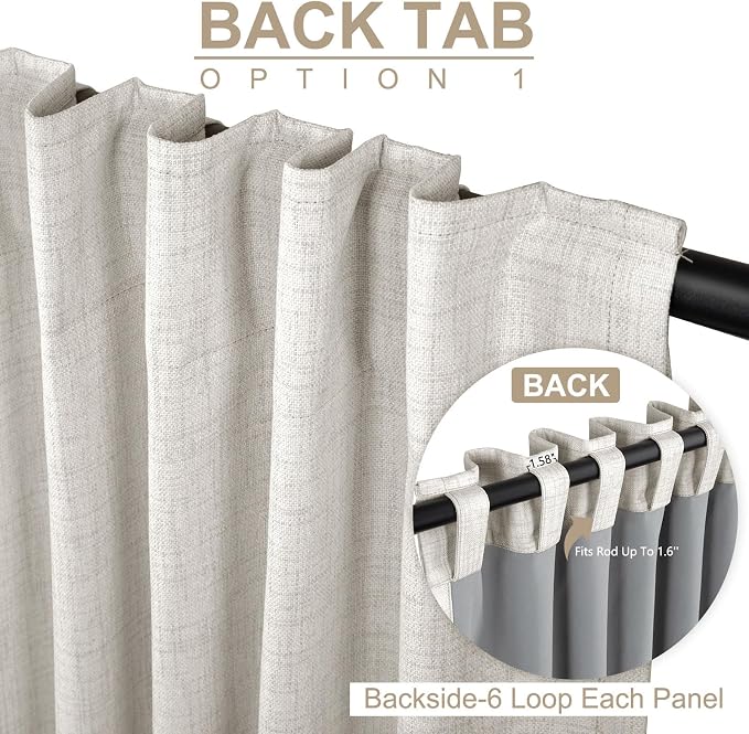 Linen Textured Total Blackout Curtains for Bedroom 84 Inches Long, Beige | 100% Blackout Shield, Back Tab/Rod Pocket Living Room Drapes, Thermal Insulated Blackout Curtains 2 Panels Set, 42"W x 84"L