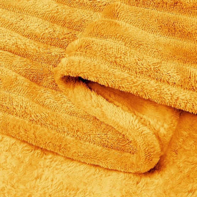 BEDELITE Ribbed Jacquard Mustard Yellow Queen Blanket for Bed, 90x90 Inch | Soft Warm Decorative Fluffy Blanket, Cozy Fuzzy Lightweight Plush Fleece Throw Blankets for Bed, Room Decor, Gift for Women