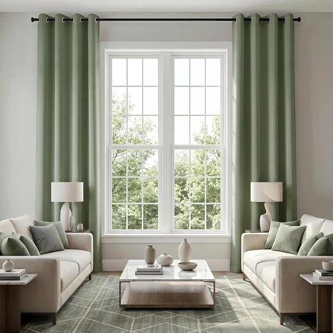 KOUFALL Retro Vintage Curtains for Bedroom,Green Farmhouse Blackout Elegant Curtains & Drapes for Living Room