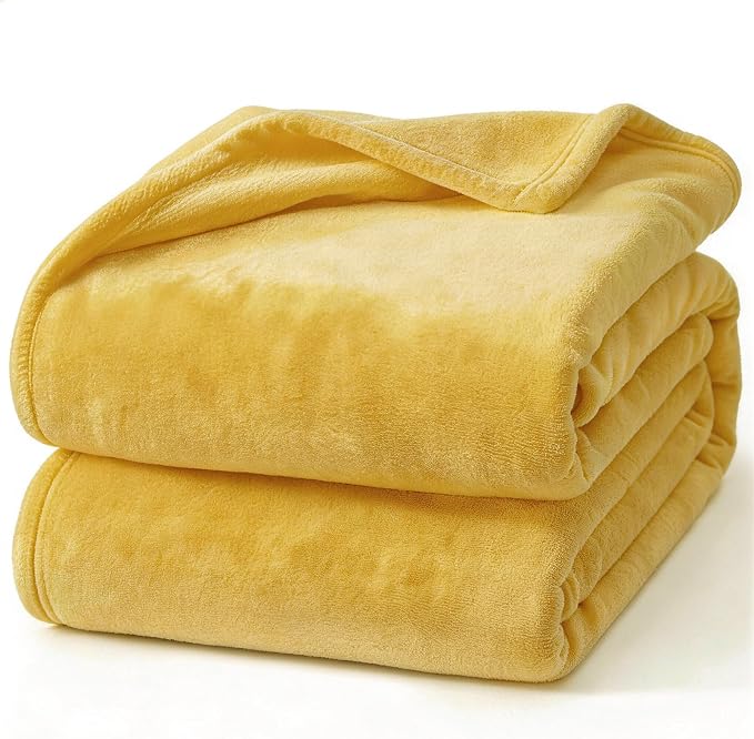 Hansleep Queen Yellow Fleece Blanket, Soft Flannel Bed Blanket | Fuzzy Cozy Blanket 90x90 Inches, Multi-use for Bed, Sofa, Couch, Travel, Camping, All Season Warm Lightweight Cover