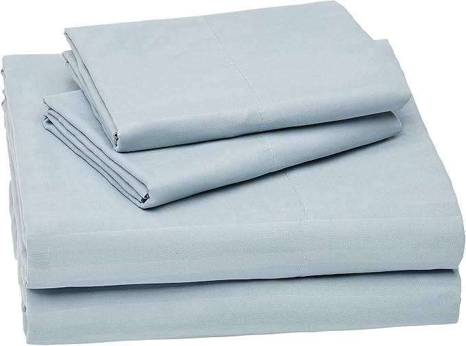 Amazon Basics Deluxe Breathable Wrinkle Resistant Brushed Microfiber Polyester Bed Sheets, 4-Piece, Full, Spa Blue Striped