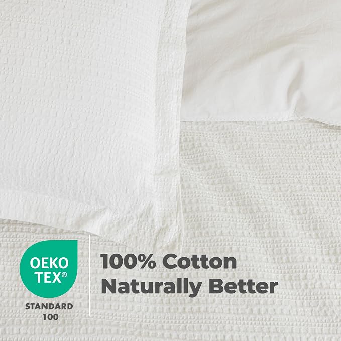 Dreamology Queen Duvet Cover, Waffle Weave Duvet Cover,100% Cotton Waffle | Duvet Cover with Zipper Closure, Soft Textured & Breathable Duvet Cover Set,Bedding Duvets Covers 3 Pieces (Cloud White)