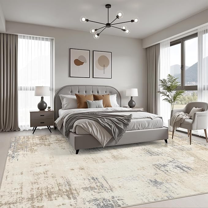 5x7 Area Rug Living Room: Modern Washable Soft Carpet Beige Brown | For Bedroom Dining Room Farmhouse Nursery Hallway Office,Modern Abstract,Machine washable,Non-Slip,Stain Resistant,Indoor