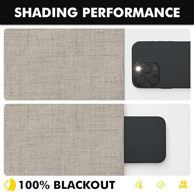 MIULEE 100% Blackout Linen Curtains 42 x 72 Inch Pebble Taupe 2 Panels | Thermal Insulated, Room Darkening Drapes for Bedroom Living Room, Back Tab Rod Pocket Pinch Pleated, Solid Luxury Decor