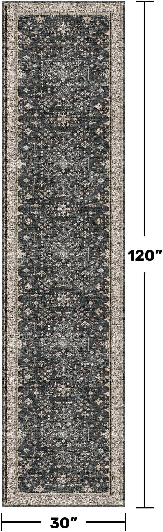 Black Washable 10ft Long Runners for Hallways, 2'6"x10' Wide Kitchen Runner Rug, Entryway Indoor Rug, Non Slip Rubber Backing Boho Vintage Floor Decor