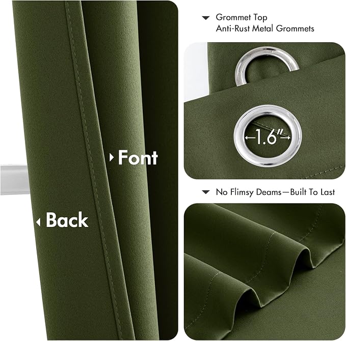 MIULEE Blackout Curtains for Bedroom 2 Panels 29 x 40 Inch Long Olive Green | Thermal Insulated, Living Room Darkening Grommet Drapes, Noise Reducing, Light Blocking Window Treatments