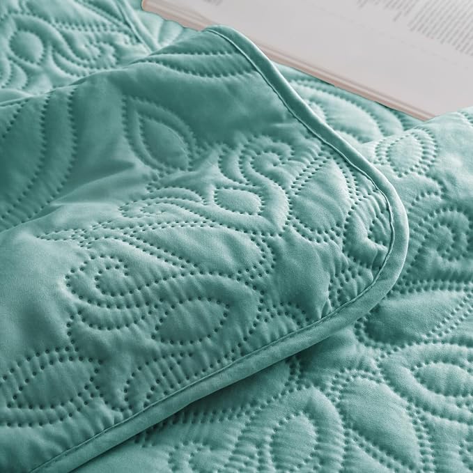 Whale Flotilla Cal King Quilt Set Vintage Damask Reversible Bedspread | Suitable for Bed, 3 Pieces Turquoise Green Lightweight Breathable Oversized Quilts, Ultrasonic Coverlet with 2 Pillow Shams