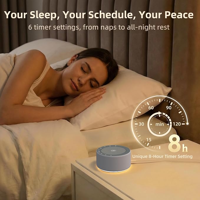 Kipcush White Noise Machine for Baby & Adults, 30 Soothing Sounds, Soft Non-Glare Nursery Lamp, 8 Color Night Lights, Memory Function (Angel V4 Grey, Standard)