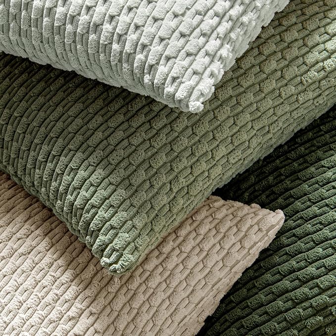 MIULEE Decorative Throw Pillow Covers 16x16 Sage Green Textured Corduroy | Pack of 2 Striped Pillow Covers Modern Farmhouse Home Decor for Couch Bed Sofa Living Room