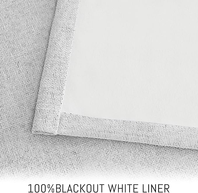 Yakamok White Linen Textured Curtains 72 Inches Long for Living Room | 100% Blackout Curtains,Room Darkening Curtains,Thermal Grommet Bedroom Curtain 2 Panels with Greyish White Liner,52W x 72L