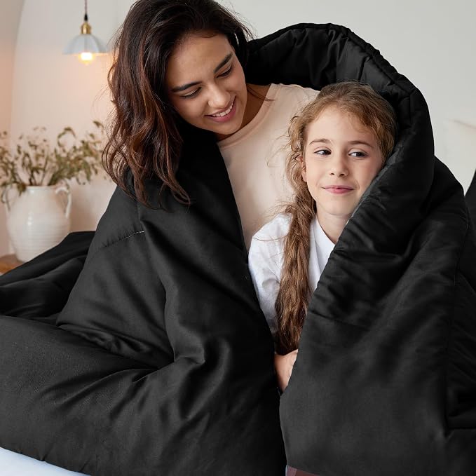 Exclusivo Mezcla Reversible Soft King Comforter Set, 3 Pieces | Black Lightweight Microfiber Down Alternative Comforters, All-Season Bedding with 2 Pillow Shams