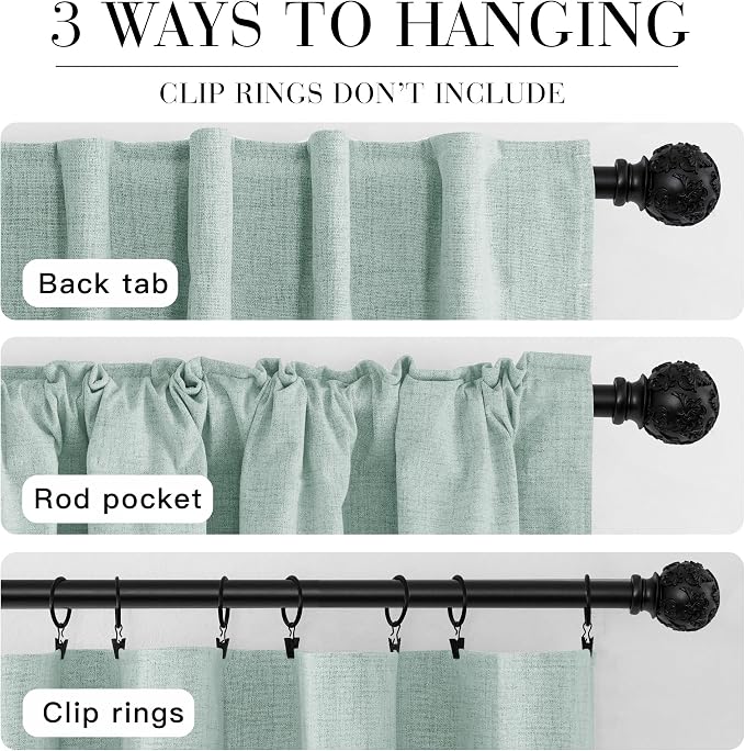 RYB HOME 100% Blackout Linen Textured Curtains 108 inches Long, Thermal Insulating Privacy Energy Saving for Bedroom Living Room Window Office Theater Baby Nursery, W 52 x L 108 in, Aqua, 2 Panels