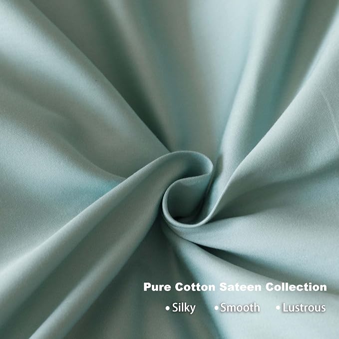 HeimenAogo Egyptian Cotton Duvet Cover Queen Size Sateen Weave, Silky Soft and Breathable Bedding Set with Zipper Closure, Long Staple Cotton Bed Linen Skylight Blue 3Pcs (90"×90")