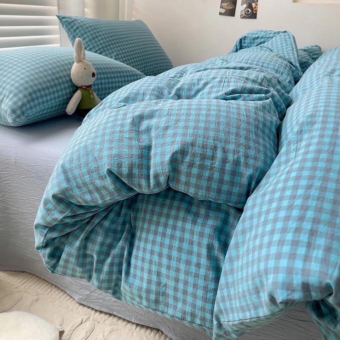 LifeTB Twin XL Comforter Set Blue Grey Gingham Comforter 3 Pieces Modern Plaid Grid Pattern Comforter Set Soft Lightweight Gingham Bedding Set Fluffy Plaid Checkered Comforter with 2 Pillowcases