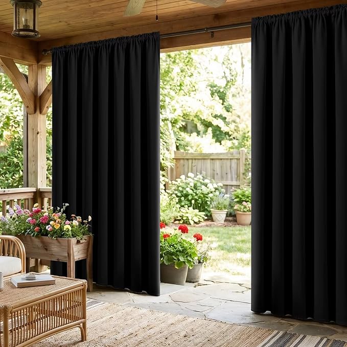 CUCRAF Black Blackout Curtains 45 inch Length 2 Panels Set, Rod Pocket Room Darkening Drapes for Bedroom Living Room, Insulated Thermal Light Blocking Window Curtain (W52 x L45 Inch)