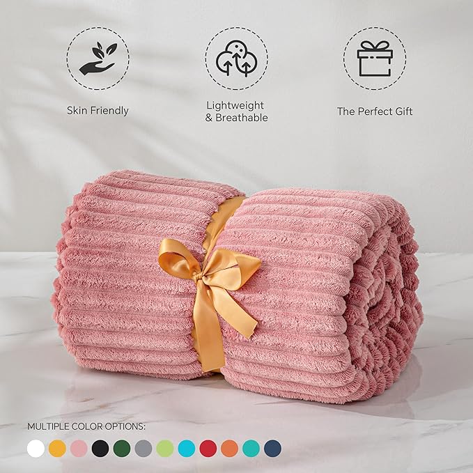 BEDELITE 3D Ribbed Pink Baby Blankets for Boys Girls 30"x 40" | Cute Fuzzy Fleece Blanket, Warm Breathable Soft Cozy Infant Toddler Fluffy Blanket for Newborn All Seasons Use