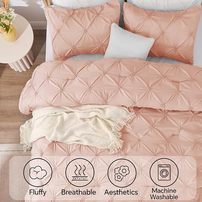 BEDELITE Twin Comforter Set Dusty Pink,Lightweight & Soft Comforter | Pintuck Boho Bedding, Warm & Cute Bed Set for All Season,With 1 Pillowcase