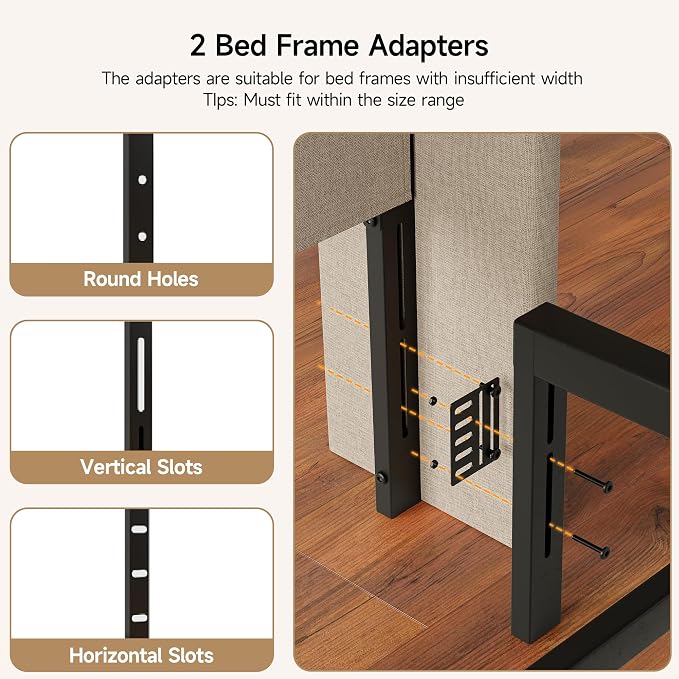 Full Size Headboard with Charging Station, Wingback Ergonomic Headboards | Wingback Upholstered Bed Head Board with Storage Pocket, Sturdy Stable Solid Wood Headboard Only, Bed Frame Adapters, Beige