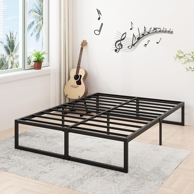 Lutown-Teen 16 Inch Bed Frame Queen Size with Heavy Duty Steel Slat Support | Metal Platform Queen Bed Frame No Box Spring Needed, Easy Assembly, Black