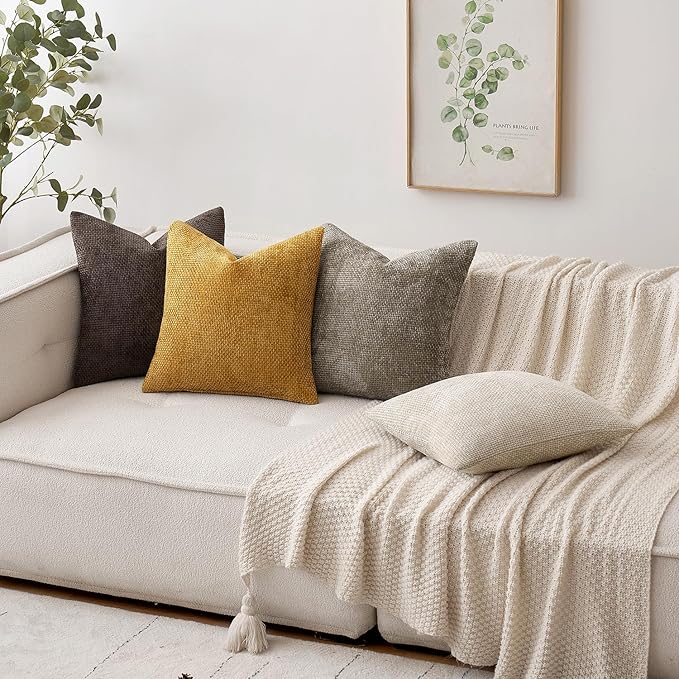 MIULEE Decorative Couch Throw Pillow Covers 20x20 in Mustard Yellow 2 Pack | Modern Boho Accent, Soft Chenille Pillow Covers, Farmhouse Cushion Cases for Home Decor Bed Sofa Living Room