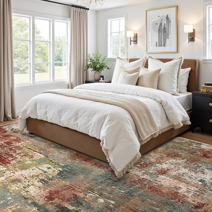 RELEANY Washable 6'x9' Abstract Area Rug for Living Room Rustic Brown | Carpet for Bedroom, Kitchen, Office, Hallway and Entryway, Printed Pattern, Non‑Slip, Soft, Stain‑Resistant, Easy to Clean