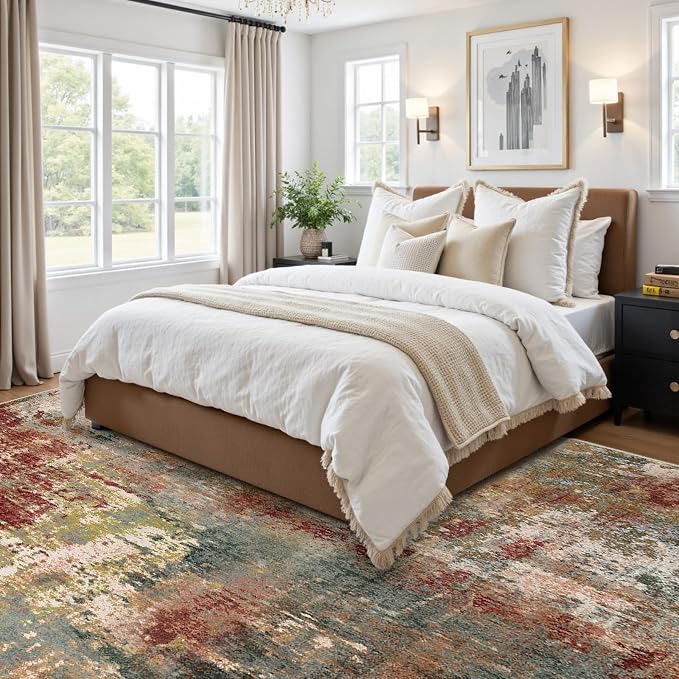 RELEANY Washable 6'x8' Abstract Area Rug for Living Room Rustic Brown | Carpet for Bedroom, Kitchen, Office, Hallway and Entryway, Printed Pattern, Non‑Slip, Soft, Stain‑Resistant, Easy to Clean