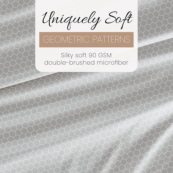 Linen Market Double-Brushed Patterned Microfiber Full Sheet Set 4 Piece – Oeko-TEX Certified Ultra Soft & Wrinkle-Free - 16" Deep Pocket Sheets - Easy Care Full Size - Honeycomb Light Gray