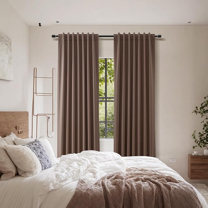 100% Blackout Curtains 96 Inch Length 2 Panels Set for Living Room Bedroom Back Tab Thermal Insulated Black Out Linen Drapes Room Darkening Cappuccino,52x96