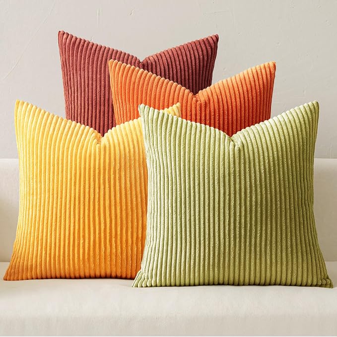 MIULEE Fall Decorative Throw Pillow Covers Yellow Orange Rust 18x18 | Set of 4, Vintage Retro Fall Decor, Mix and Match Color Clash Design, Vibrant Cushion Covers for Sofa Couch Bed Living Room