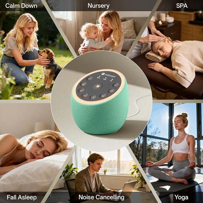 Hotmoon Sound Machine for Sleep, Cocoon 2, 40 Sounds, Dual-Speaker, Plug in | White Green Pink Brown Noise Machine for Sleeping Adults Office Privacy Baby Dogs, 4 Timers, 8 Night Light, Rain Noise Maker