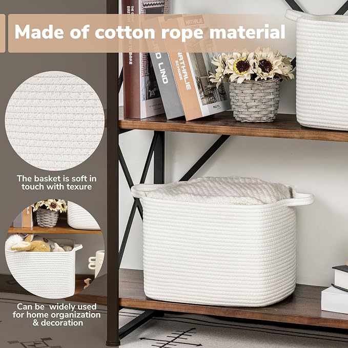 Goodpick Woven Storage Basket for Shelves, 13" x 10" x 9", White | Stylish Gift Basket for Home Decor, Cotton Rope Baskets for Books, Toys & Towels Storage, Shelf & Closet Organization