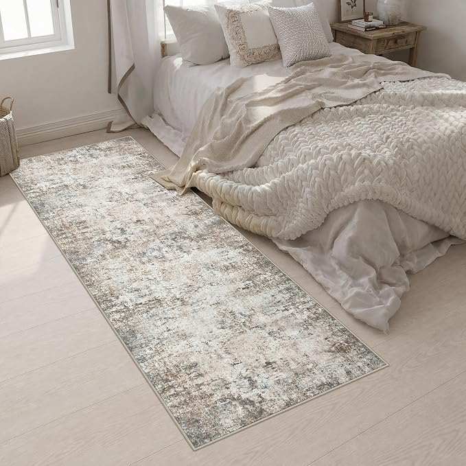 3x10 Washable Runner Rug：Modern Abstract Kitchen Soft Carpet Brown | For Hallway, Bedroom, Kitchen, Laundry, Bathroom,Door Mat,Modern Abstract,Machine washable,Non-Slip,Stain Resistant,Indoor