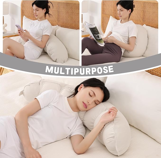 Peallow(Pat. Pend) – Long Round Body Pillow for Adults, Bolster Pillow for Sleeping, Soft and Supportive Pillow for Sleeping & Lumbar Support (Misty White,39")