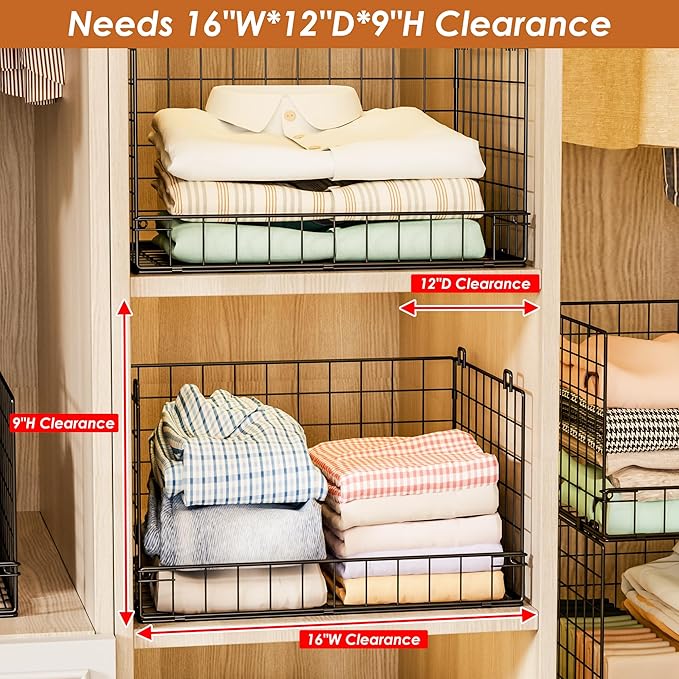 Yociyoga 8-Tier Stackable Closet Organizers and Storage Shelves, Foldable Closet Shelf Organizer, Stackable Storage Bins Drawers for Closet Organizer System, Black（Patent No. 30022416）