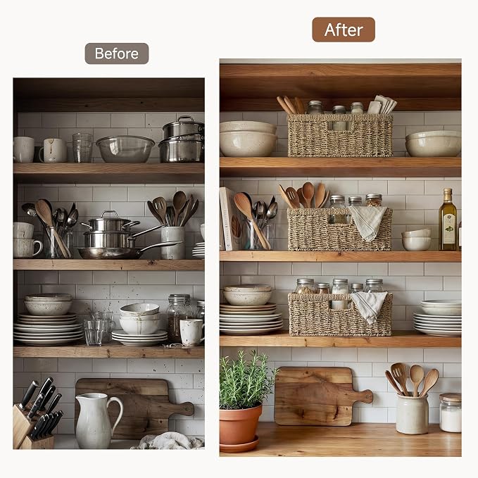 StorageWorks Wicker Storage Baskets for Shelves, Seagrass Basket, 1-Pack | Large Wicker Baskets for Organizing, Seagrass Storage Baskets, Seagrass Baskets for Storage, Woven Basket for Storage