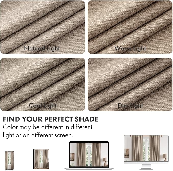 MIULEE 100% Blackout Linen Curtains for Bedroom 40W x 108L Taupe 2 Panels | 108 inches Long, Thermal Insulated, Room Darkening, Black Out Drapes for Living Room, Back Tab Rod Pocket