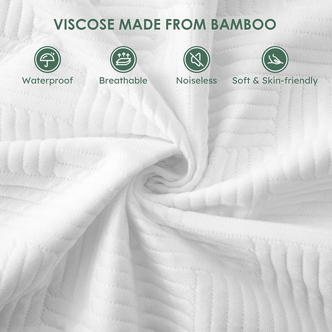 Cozymaker King Size 100% Waterproof Mattress Protector, White | Fitted 8"-21" Deep Pocket, 3D Air Viscose from Bamboo Fabric, Soft Breathable Cooling Mattress Pad Cover Noiseless Washable