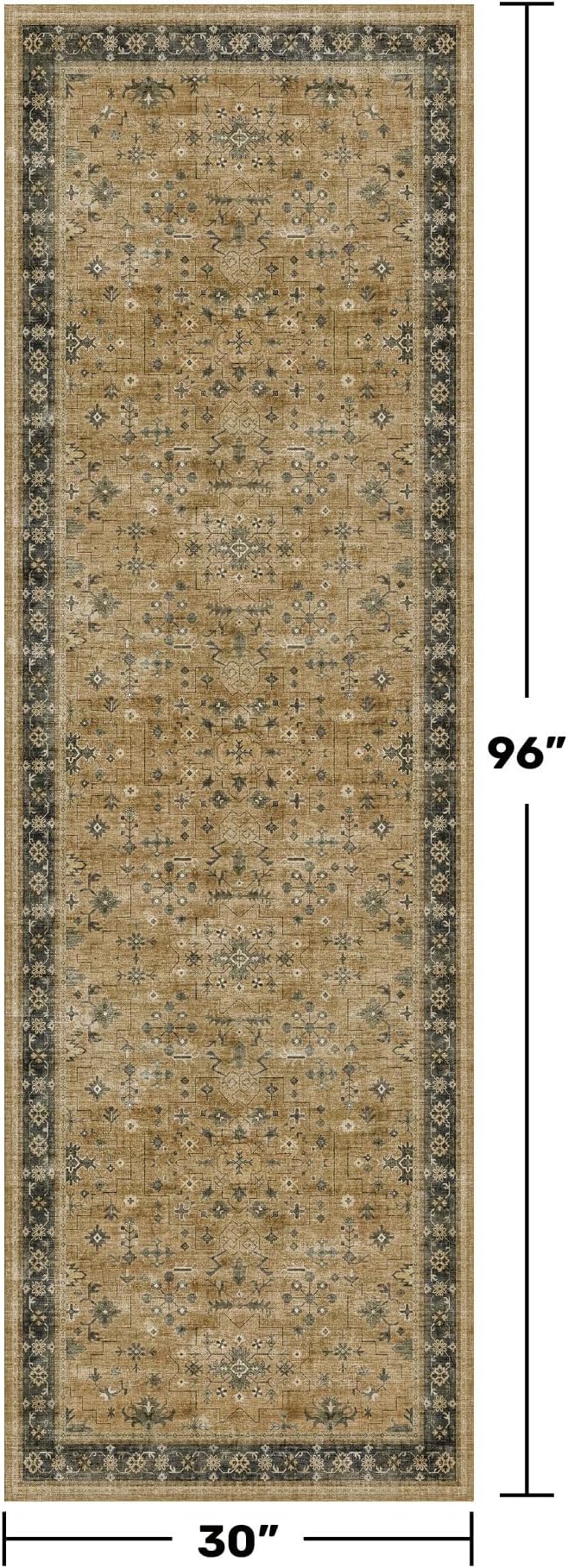 Washable Long Runners for Hallways, 2'6"x8' Wide Kitchen Runner Rug, Bohemian Rustic Brown and Charcoal Olive Entryway Indoor Rug, Non-Slip Stain & Fade Resistant