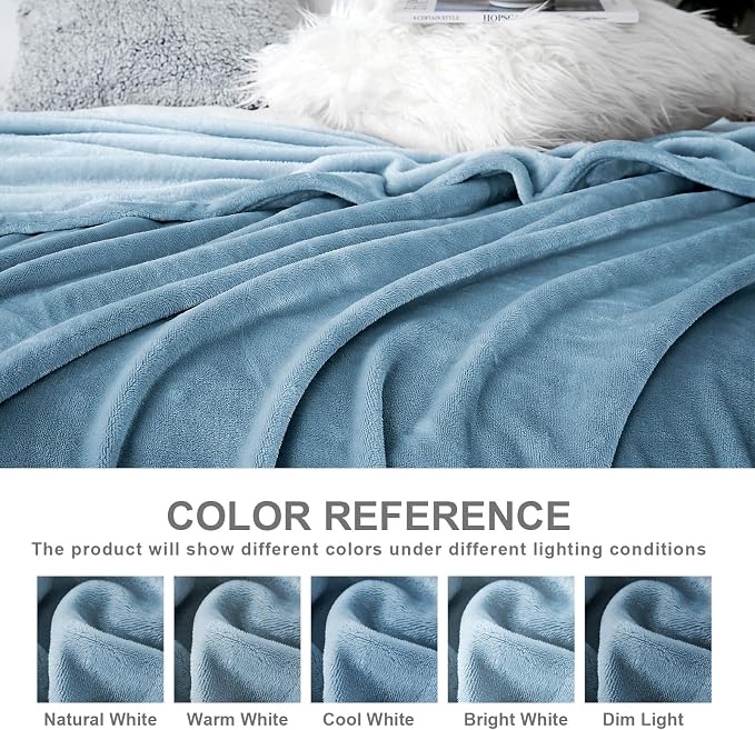 Hansleep Throw Washed Blue Fleece Blanket, Soft Flannel Bed Blanket | Fuzzy Cozy Blanket 50x60 Inches, Multi-use for Bed, Sofa, Couch, Travel, Camping, All Season Warm Lightweight Cover
