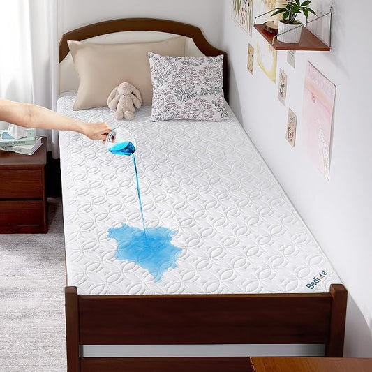 BEDLORE Waterproof Mattress Protector, Twin XL Size Mattress Pad | Deep Pockets Fit 6"-15" Mattresses, Soft Breathable Dirt-proof Bed Mattress Cover for Bedroom, College Dorm (White)