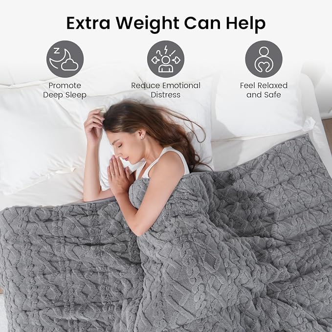 Drewin Weighted Blanket Queen Size 12lbs for Adults,Grey,60 x 80 inches | Great for Sleep Natural and Relaxing，Soft Jacquard Sherpa with Glass Beads，Cozy Heavy Throw Blankets，Machine Washable