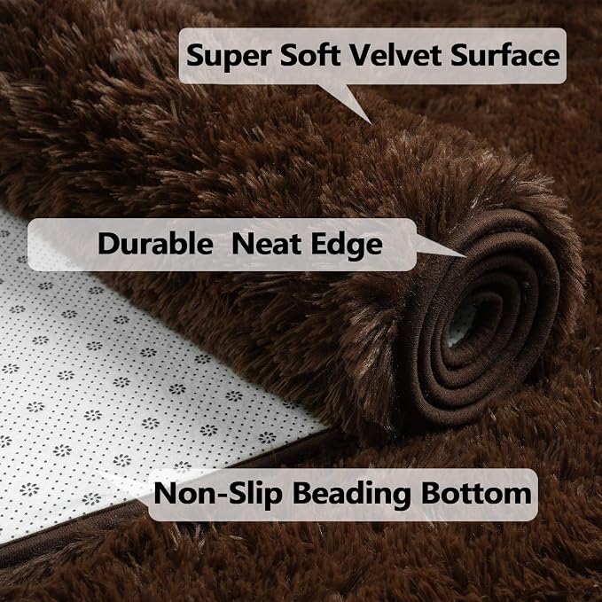 Soft Modern Indoor Large Shaggy Rug for Bedroom Livingroom Dorm Kids Room Home Decorative, Non-Slip Plush Fluffy Furry Fur Area Rugs Comfy Nursery Accent Floor Carpet 6x9 Feet, Brown