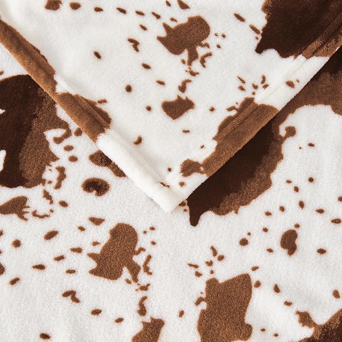 Edenleaf Cow Print Blanket 60"x80", Ultra Soft Flannel Cow Throw Blanket for Couch Bed and Travel, Cow Print Throw Blankets for Bed, All Seasons Blanket 60"x80" (Light Brown)
