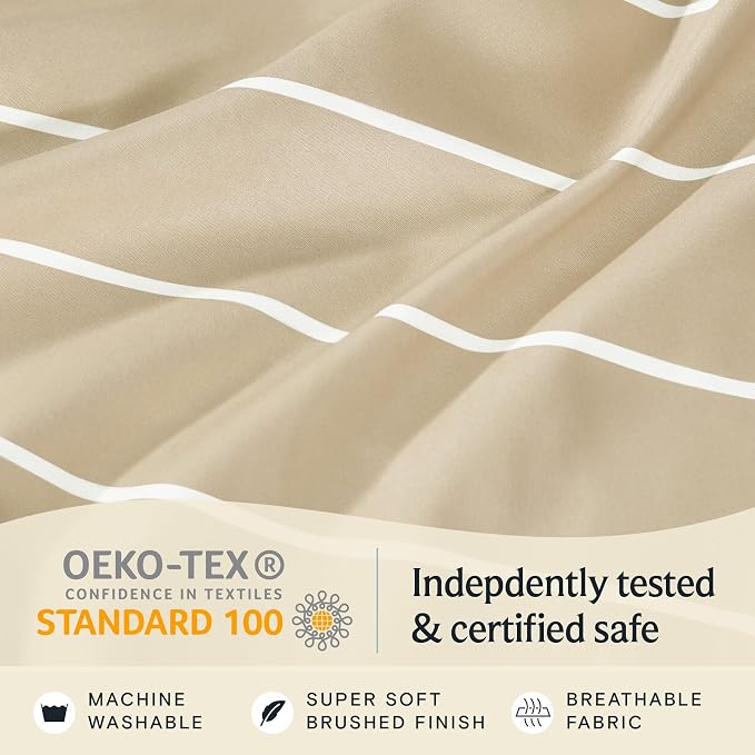 LuxClub 4 PC Full Size Sheet Set, Breathable Luxury Bed Sheets, Deep Pockets 18" Wrinkle Free Cooling Machine Washable Hotel Bedding (Striped Cream) | LuxClub Silky Fitted Sheet & Pillowcase Sets, Breathable Hotel Luxury Bedding for Mattress Wrinkle Fr...