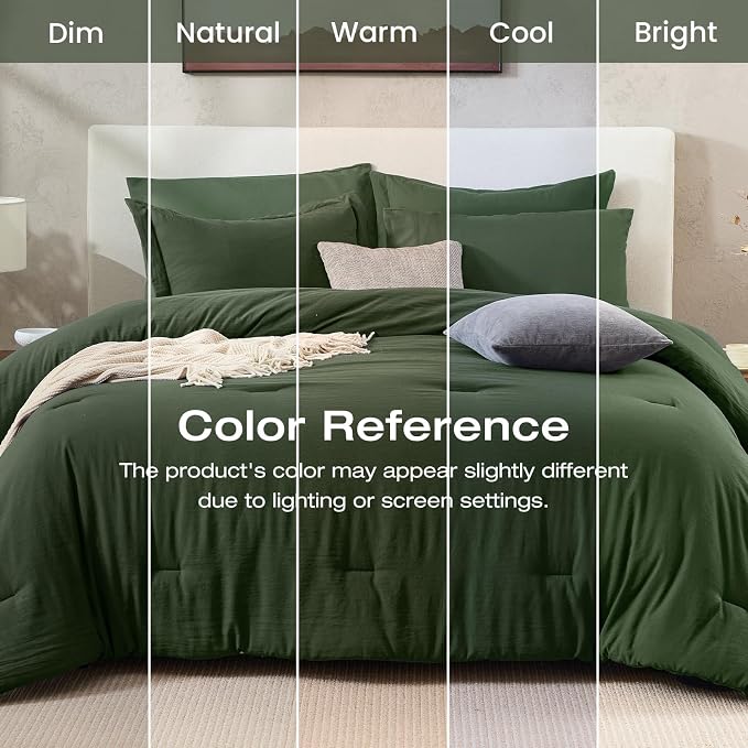 Sasttie Queen Comforter Set 7-Piece Dark Green, Pre-Washed Bed in a Bag | Soft & Breathable, All-Season Bedding Set with Comforter, Sheets, Pillowcases & Pillow Shams, OEKO-TEX, Down Alternative