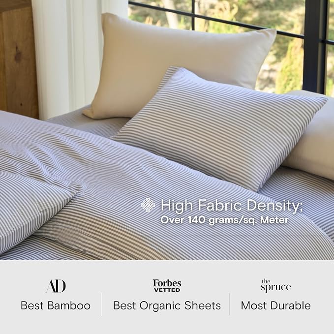 DOZ Duvet Cover Set, 100% Viscose derived from Bamboo, Organically Grown, Buttery Soft, Cooling Duvet Covers, High GSM, 1 Duvet Cover and 2 Pillowcases, 106"x90" (Stripe, King/Cal King)