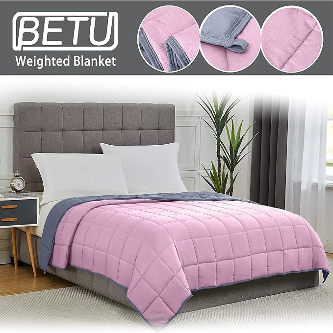 Weighted Blanket for Adults 12lbs, 48"x72", Twin Full Size Cooling Heavy Throw Blanket for 110-130lbs, Microfiber Soft Big Blankets Weighted Comforter, Pink Grey