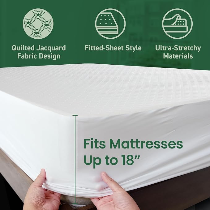 SafeRest Sleepure Waterproof Mattress Protector Full Size - Viscose Derived from Bamboo - Fitted with Stretchable Pockets - Machine Washable Cotton Full Mattress Cover for Bed