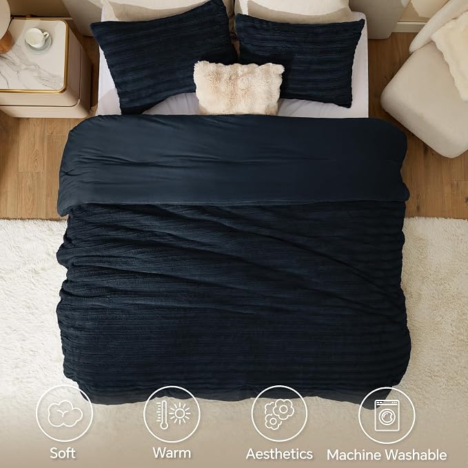 BEDELITE Faux Fur Twin/Twin XL Comforter Set, Fluffy Bed Set, Navy | Super Soft & Warm, Luxury Fuzzy Cozy Comforter for Winter, Heavy Plush Bed set, with 1 Pillowcase